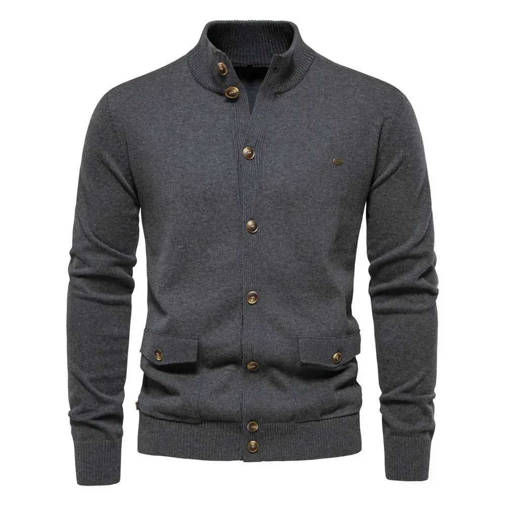 Euro-American Solid Color Sweater Jacket – Single-Breasted with Pockets, Autumn & Winter Cardigan