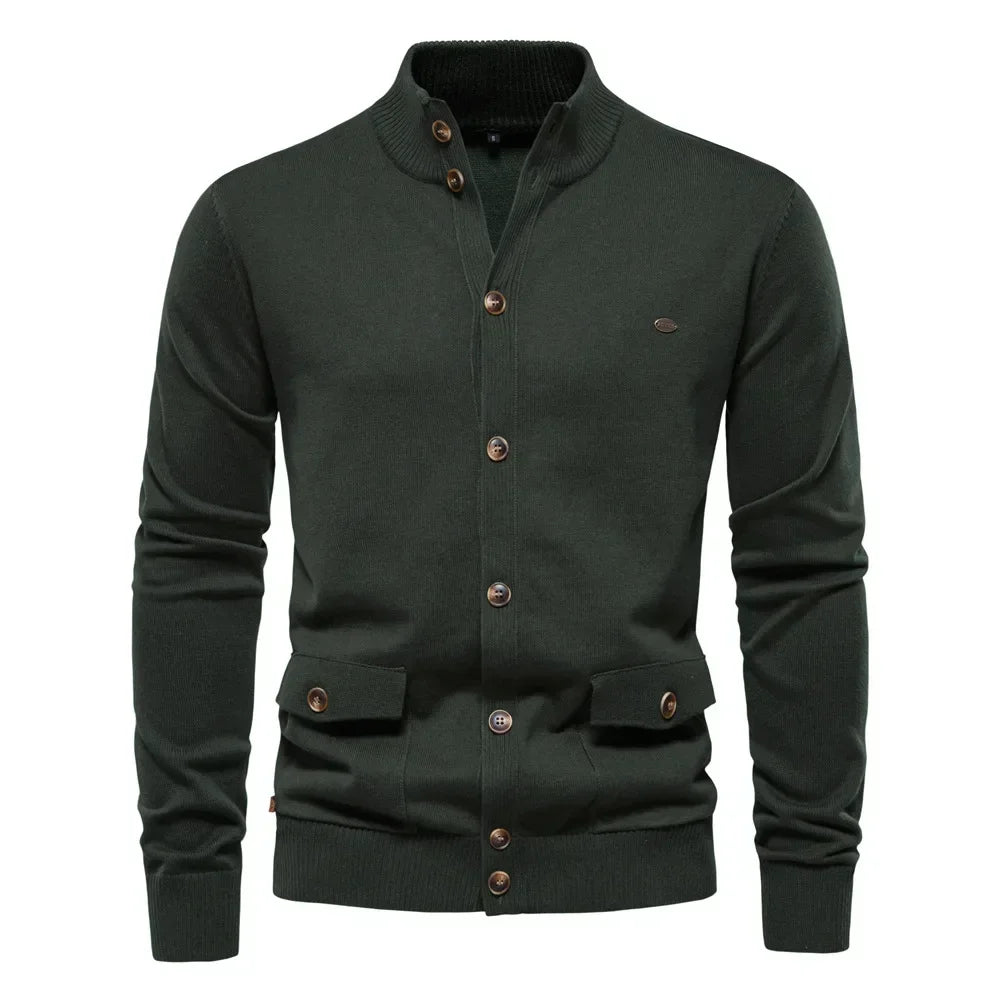 Euro-American Solid Color Sweater Jacket – Single-Breasted with Pockets, Autumn & Winter Cardigan