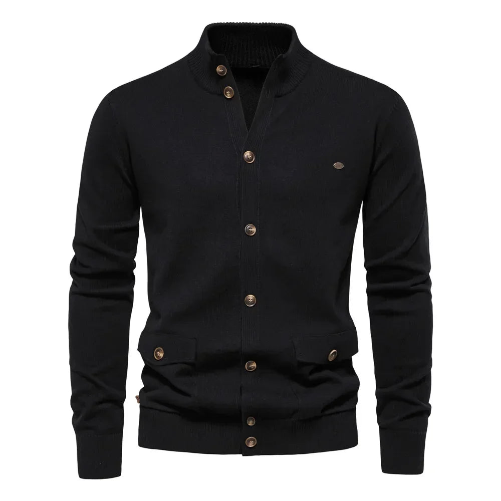 Euro-American Solid Color Sweater Jacket – Single-Breasted with Pockets, Autumn & Winter Cardigan