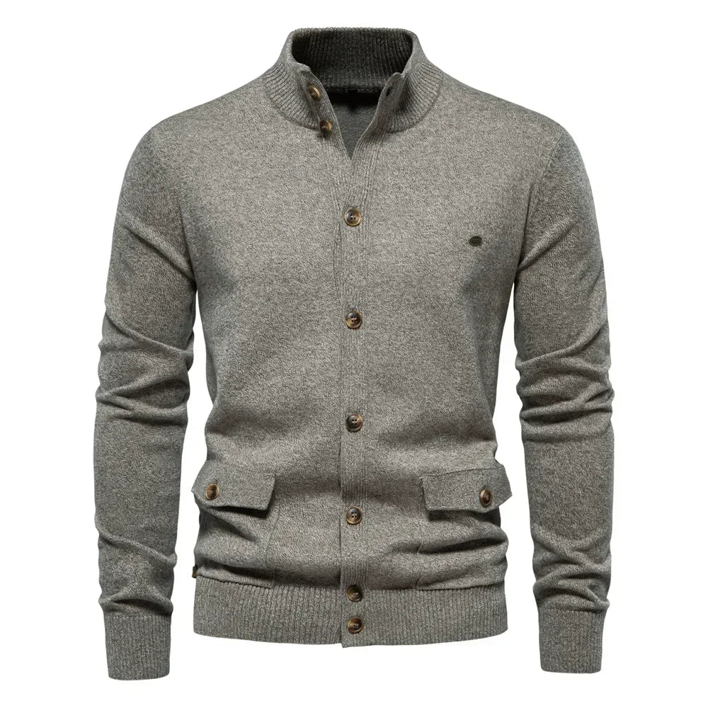 Euro-American Solid Color Sweater Jacket – Single-Breasted with Pockets, Autumn & Winter Cardigan